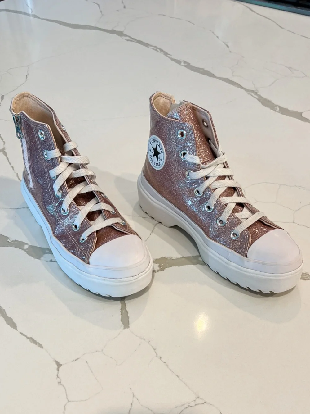Converse Chuck Taylor All Star Pink Glitter Platform High Top Sneakers Girls 3.5